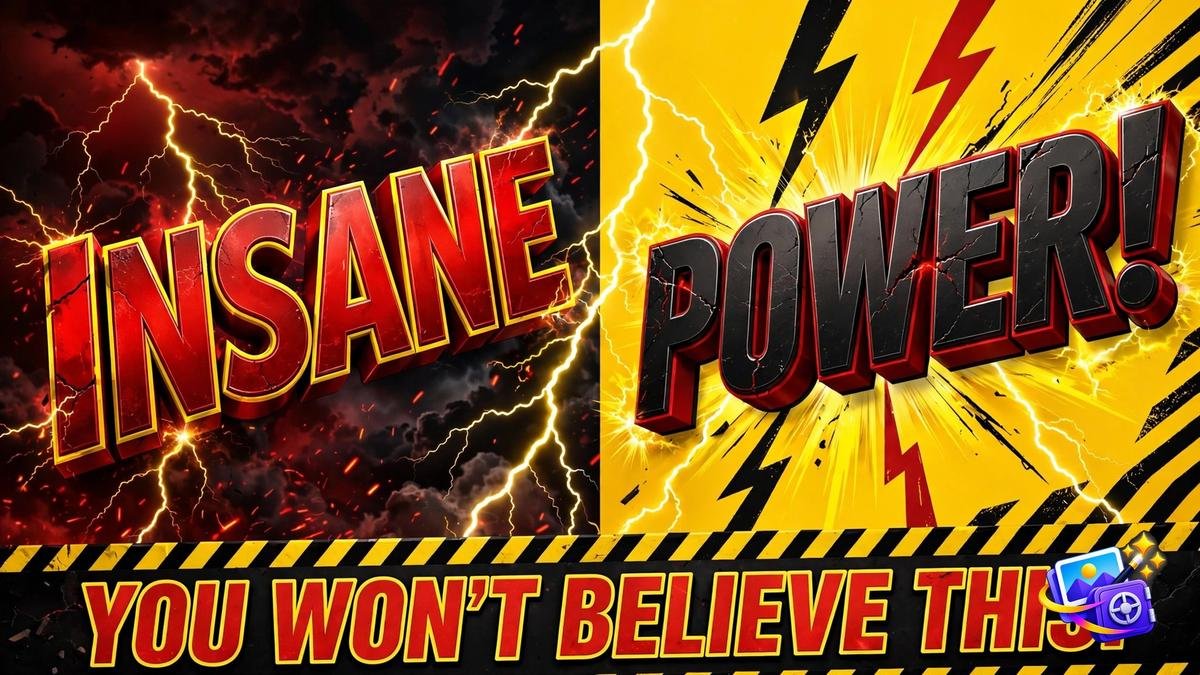 Bold YouTube thumbnail graphic design with lightning bolts in red yellow and black - midjourney prompts for graphic design