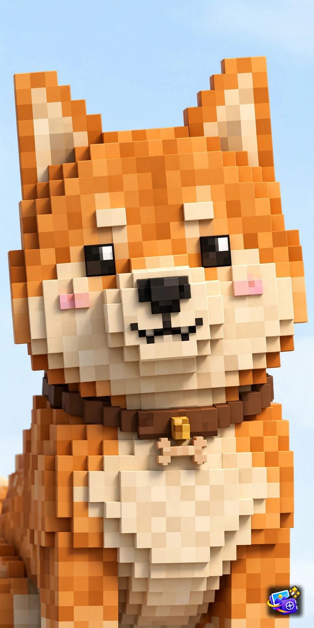 Shiba Inu dog as a Minecraft voxel blocky avatar, pet AI photo prompt example