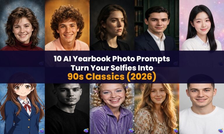 10 AI Yearbook Photo Prompts That Turn Your Selfies Into 90s Classics featured collage