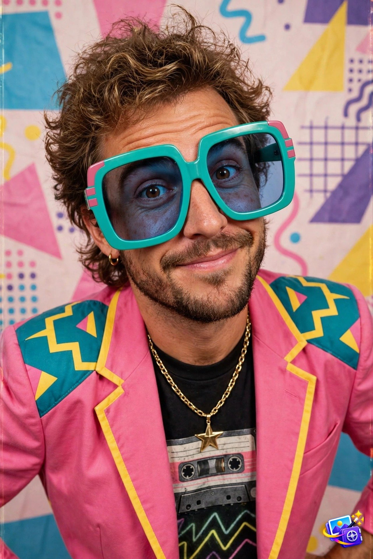 Funny ai image prompts giant sunglasses example with oversized 80s shades