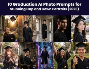 10 Graduation AI Photo Prompts for Stunning Cap and Gown Portraits featured collage