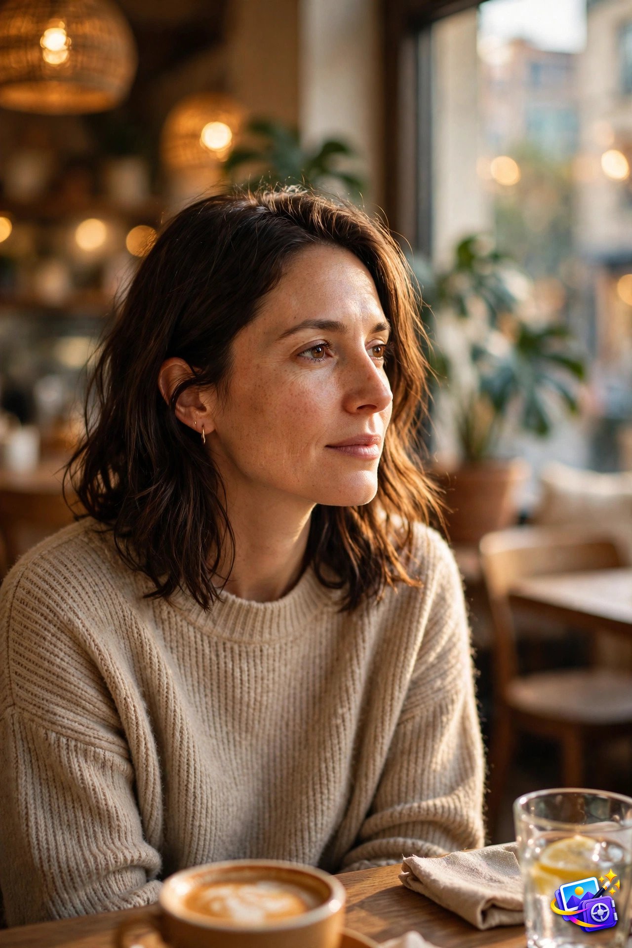 How to write ai image prompts background example with blurred cafe background