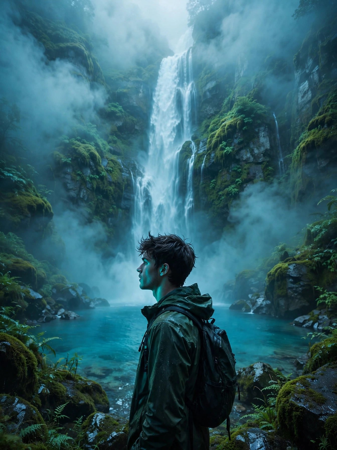 Misty Waterfall Portrait image prompt