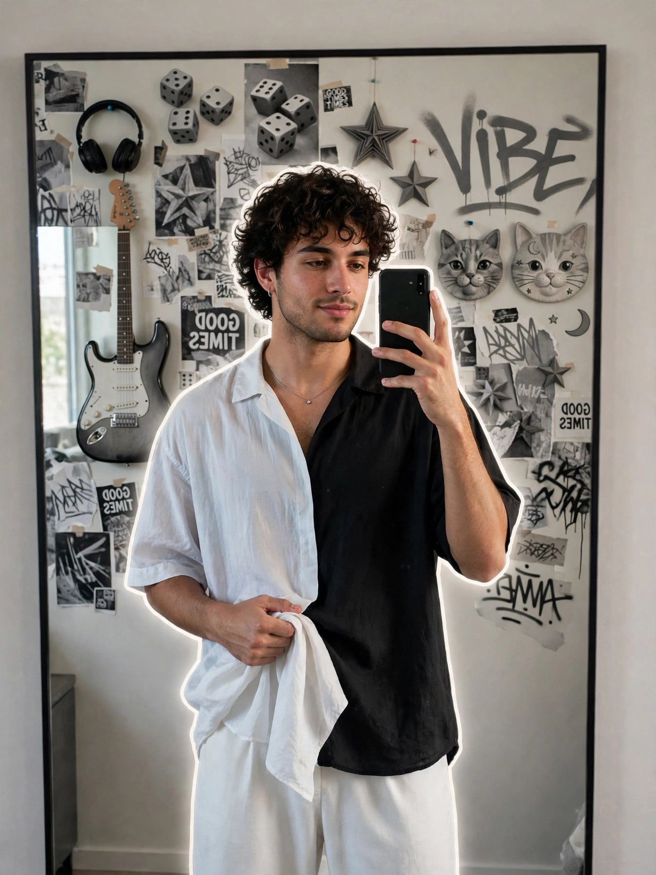 Grayscale Collage Mirror Selfie image prompt