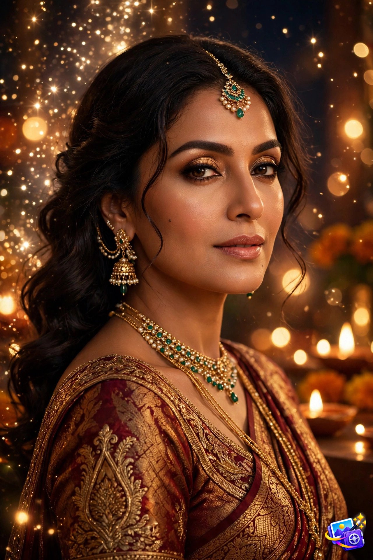 Meta AI photo prompts Bollywood glam portrait example