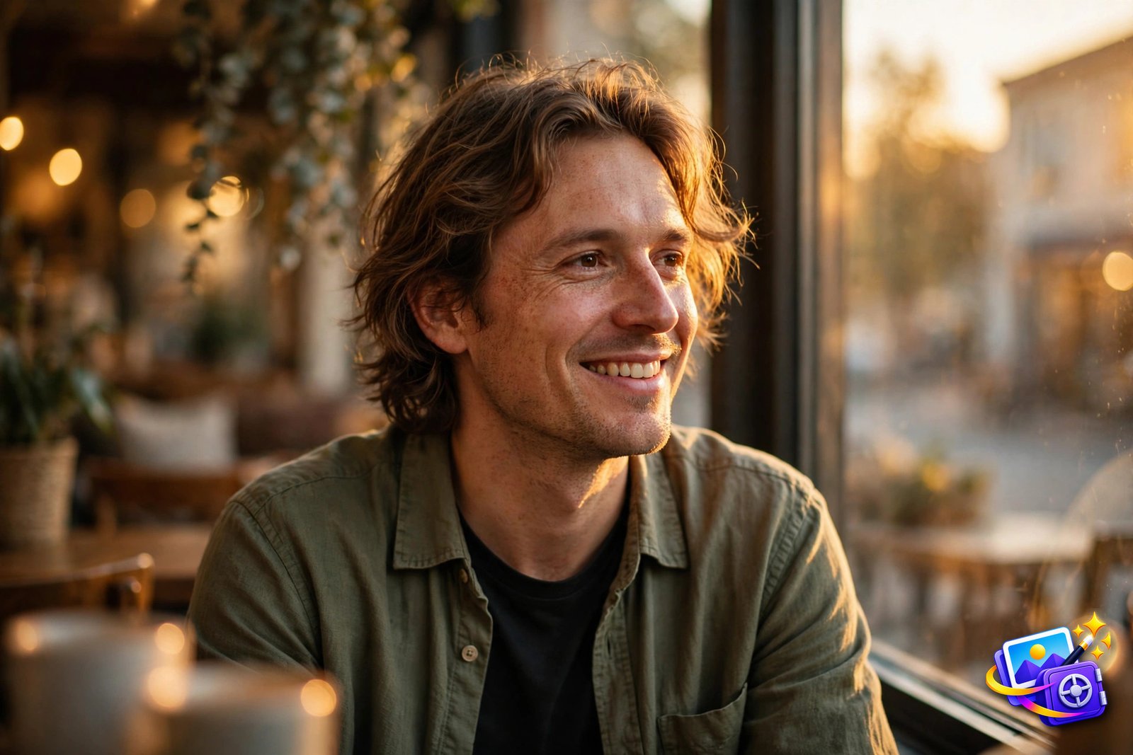 Meta AI photo prompts golden hour cafe candid portrait example