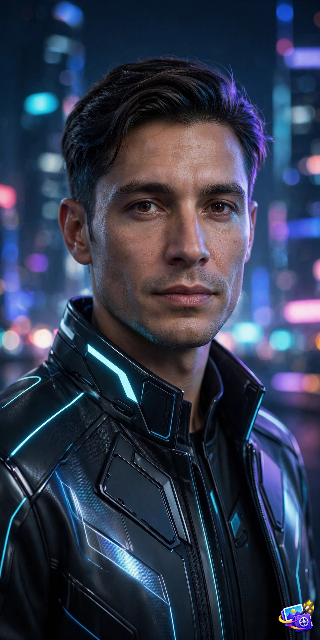 Meta AI photo prompts futuristic 2080 portrait example