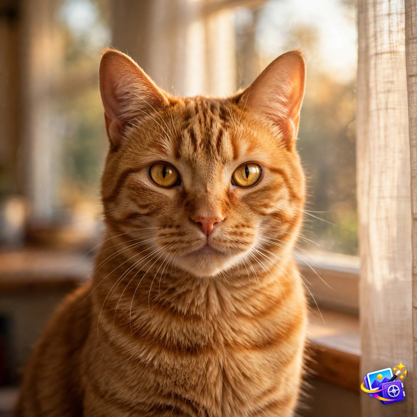 Prompts for midjourney orange tabby cat portrait example by a window