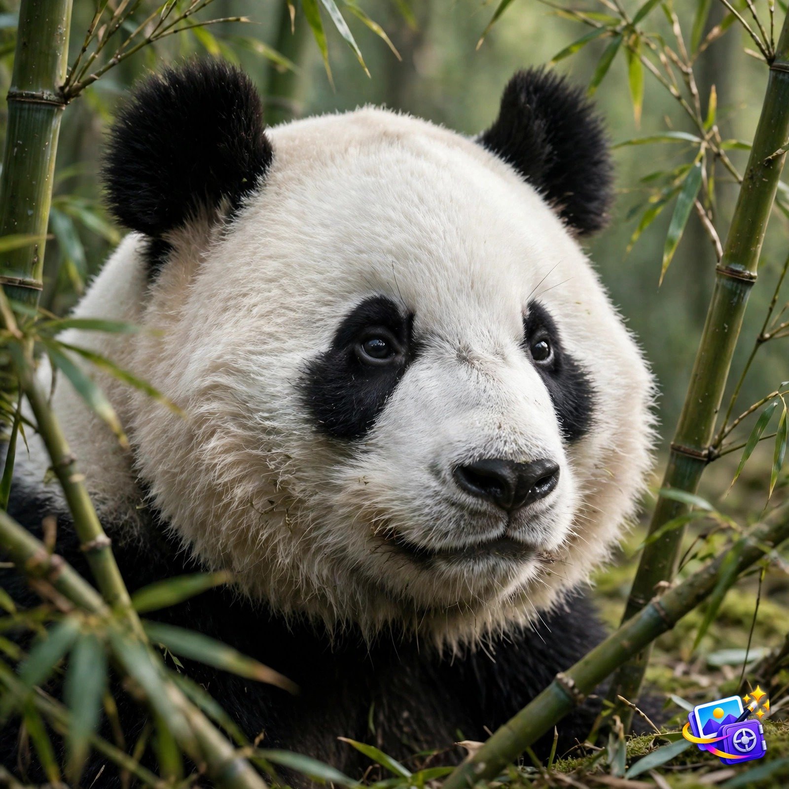 Prompts for midjourney giant panda portrait example among bamboo
