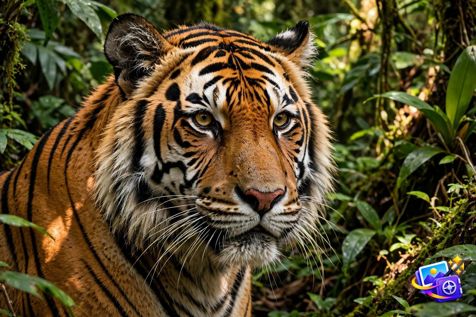 Prompts for midjourney Bengal tiger portrait example in jungle